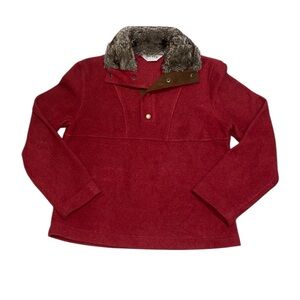 Orvis Faux Fur Trimmed Fleece Pullover Size Small Red EUC missing sz tag